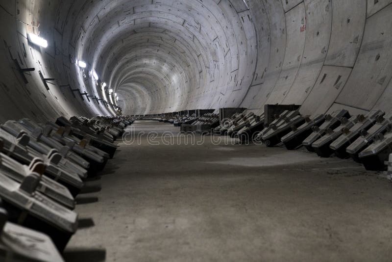 Round Underground Winding Subway Tunnel Going into the Distance Stock