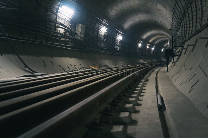 Round Underground Winding Subway Tunnel Going into the Distance Stock