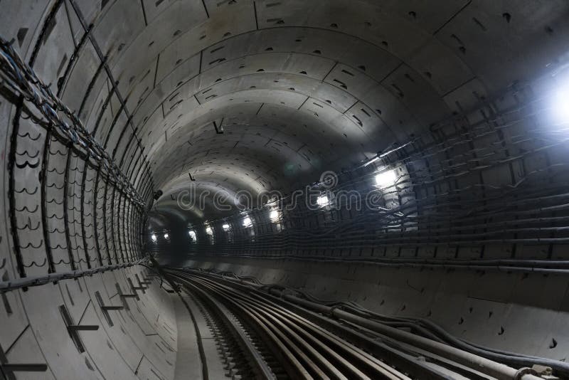 Round Underground Winding Subway Tunnel Going into the Distance Stock