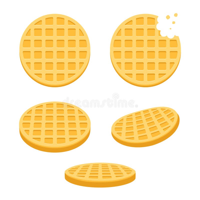 Belgium round waffles illustration set. Flat vector style cartoon icons, different angles. Belgium round waffles illustration set. Flat vector style cartoon icons, different angles.