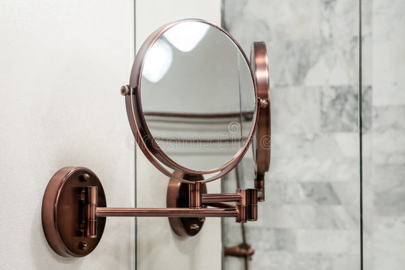 Round Wall Mirror for the Bathroom. Photo Closeup Stock Image Image