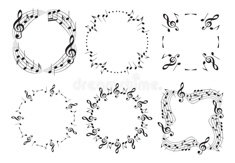 Round and wavy music frames with notes - beautiful vector set