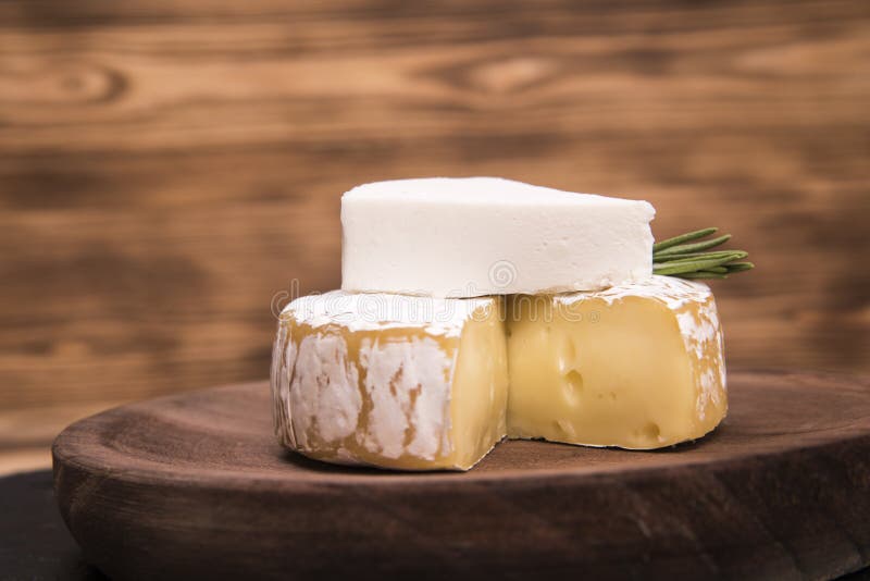 Round White Camembert Cheese on the Table Stock Photo Image of board
