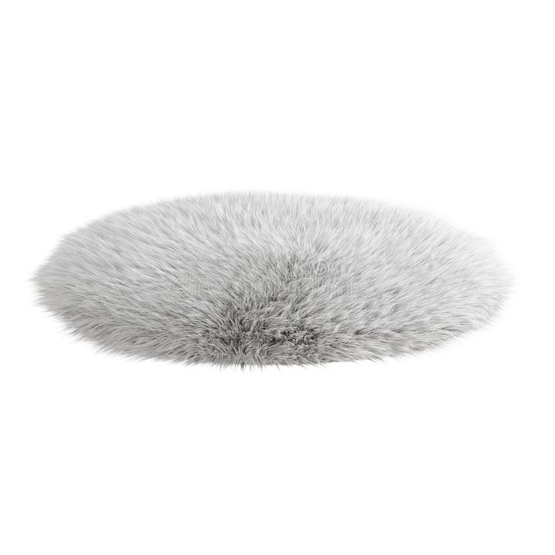 Round White Carpet Made of Sheepskin Wool on an Isolated Background. 3D