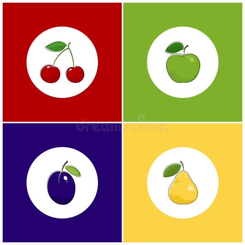 Round White Fruit Icons on Colorful Background stock illustration Round White Fruit Icons on Colorful Background stock illustration