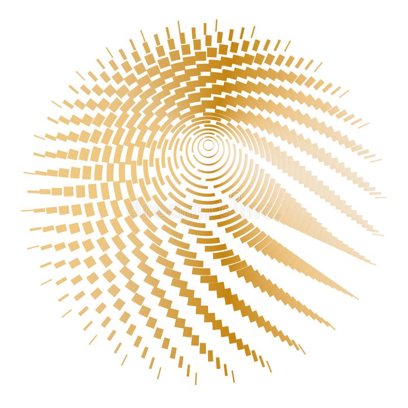 Round wireframe grid of gold lines and stripes on a white background Polygon circle pattern design element Abstract graphic round royalty free illustration