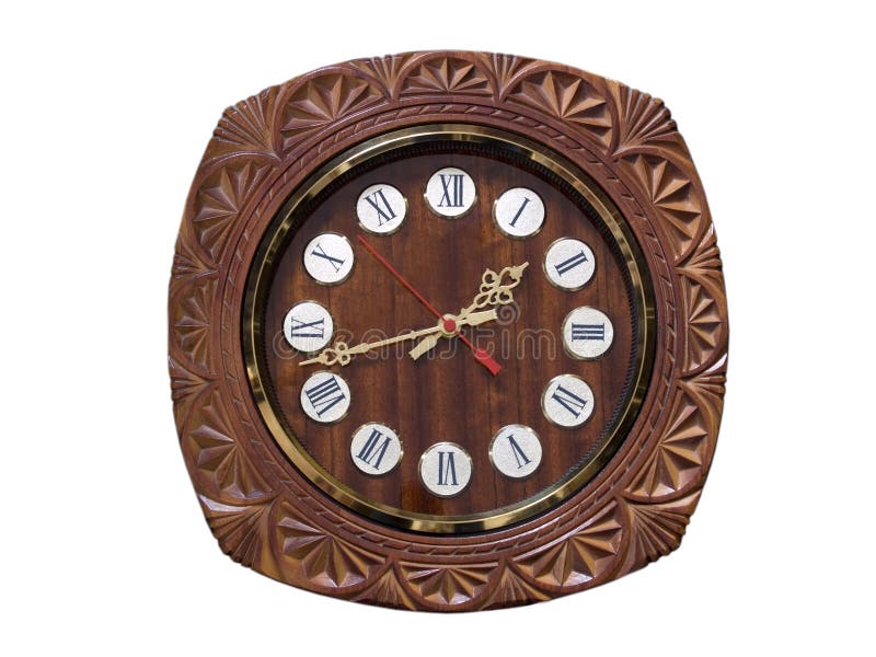 Round wooden wall clock stock image. Image of clockface 6389181