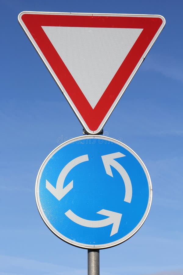 Give Way And Roundabout Traffic Sign Stock Image Image of city