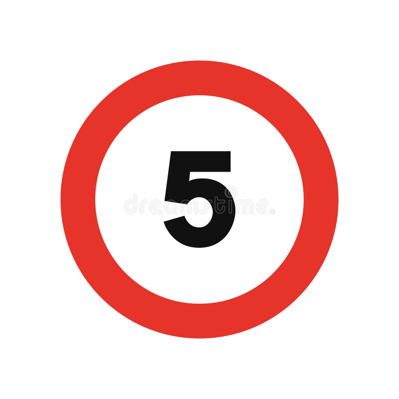 Rounded traffic signal in white and red, isolated on white background. Speed limit of five stock illustration Rounded traffic signal in white and red, isolated on white background. Speed limit of five stock illustration