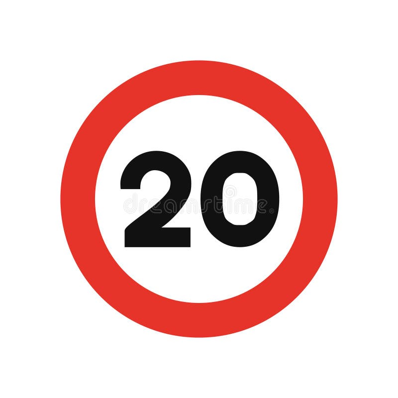 Rounded traffic signal in white and red, isolated on white background. Speed limit of twenty vector illustration Rounded traffic signal in white and red, isolated on white background. Speed limit of twenty vector illustration