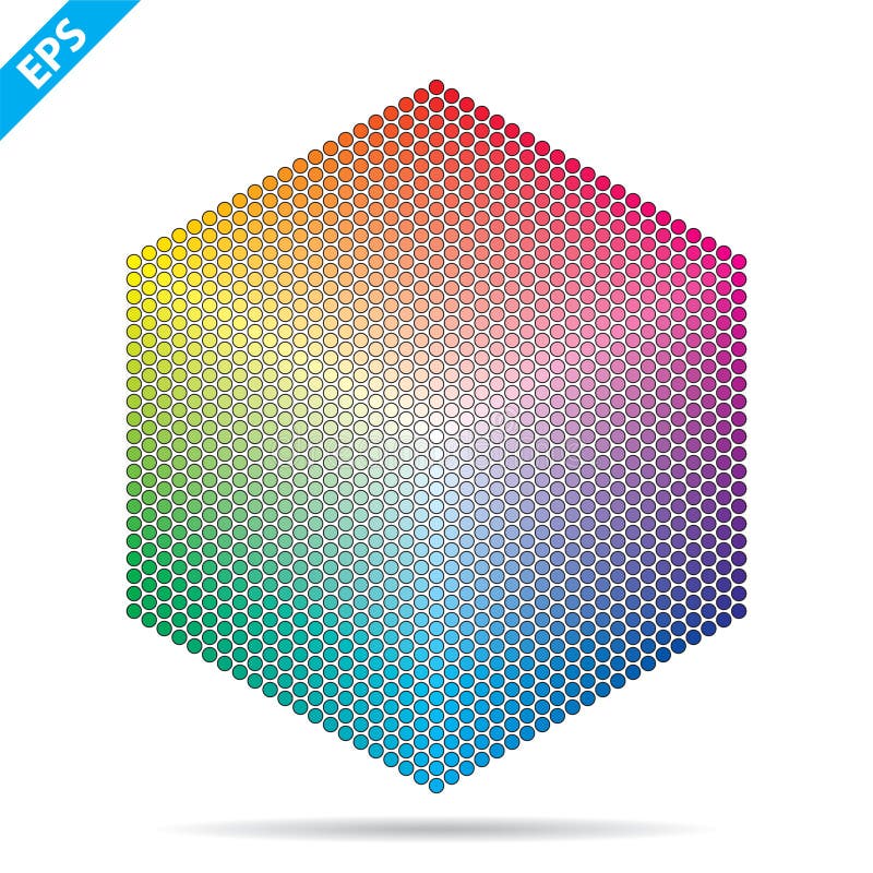 Vector color palette. 1261 different colors in small circles in a shape of hexagon. royalty free illustration Vector color palette. 1261 different colors in small circles in a shape of hexagon. royalty free illustration