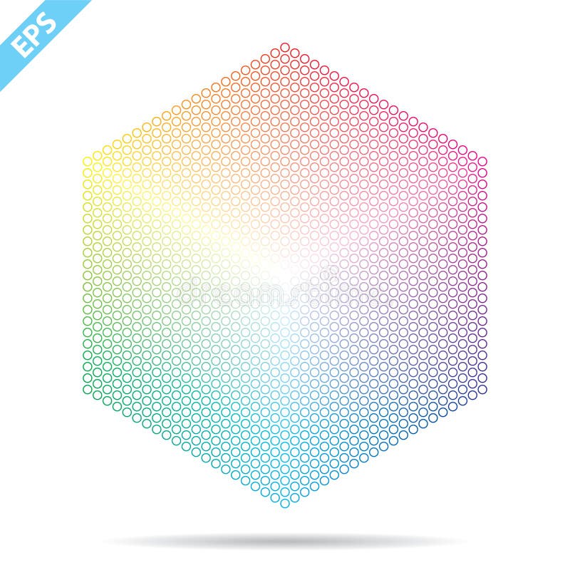 Vector color palette. 1261 different colors in small circles in a shape of hexagon. stock illustration Vector color palette. 1261 different colors in small circles in a shape of hexagon. stock illustration