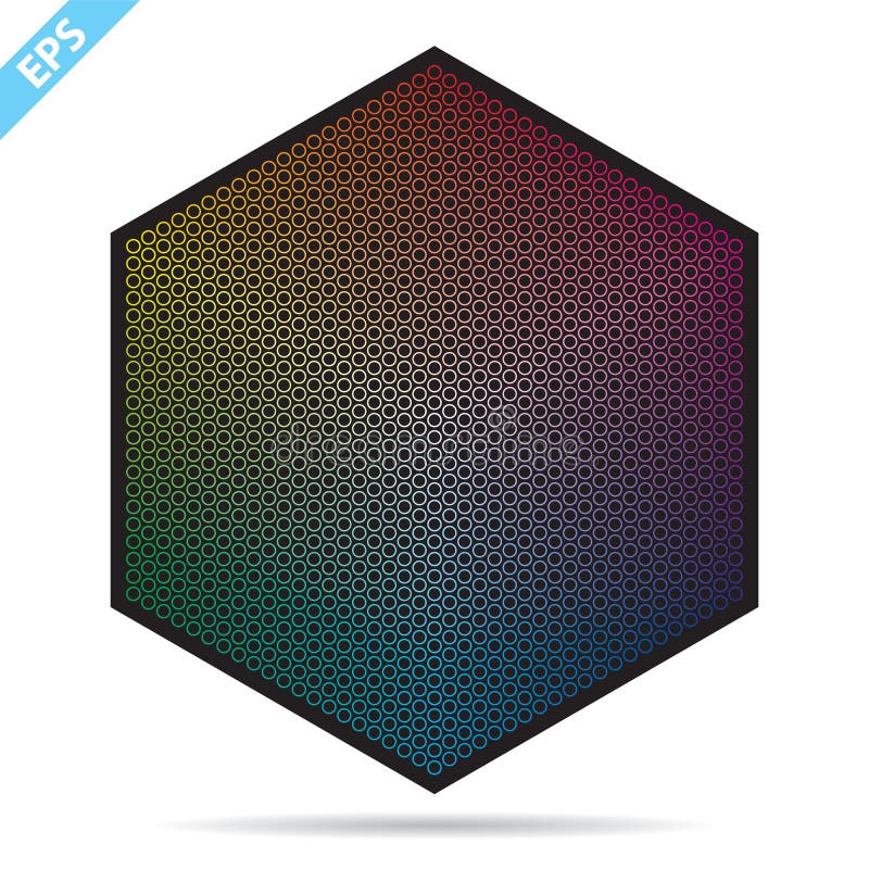 Vector color palette. 1261 different colors in small circles in a shape of hexagon. royalty free illustration