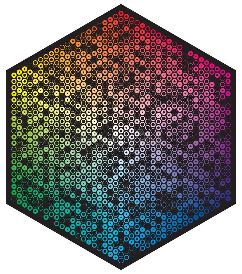 Vector color palette. Many different color circles in shape of hexagon pattern royalty free illustration Vector color palette. Many different color circles in shape of hexagon pattern royalty free illustration