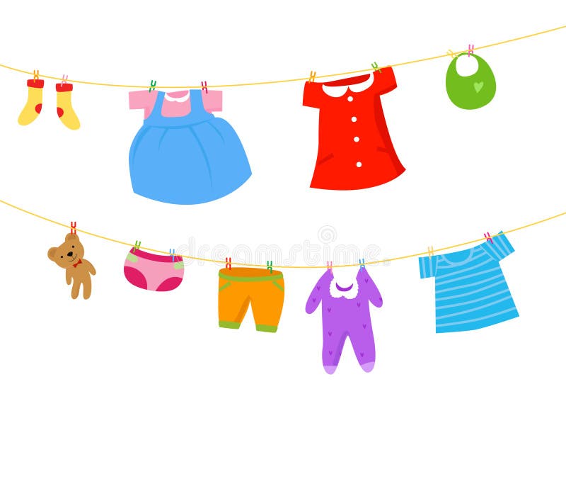 Roupa do bebê em um clothesline ilustração royalty free Roupa do bebê em um clothesline ilustração royalty free