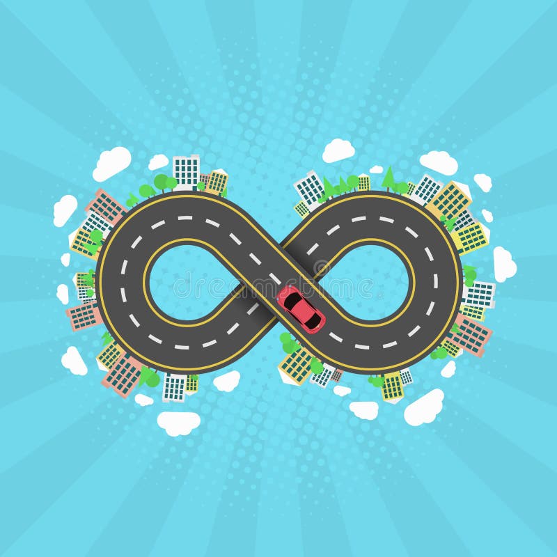 Route d'infini Un voyage sans fin par le monde La chaussée La voiture de bande dessinée conduit le long de la route Effet tramé a illustration libre de droits Route d'infini Un voyage sans fin par le monde La chaussée La voiture de bande dessinée conduit le long de la route Effet tramé a illustration libre de droits