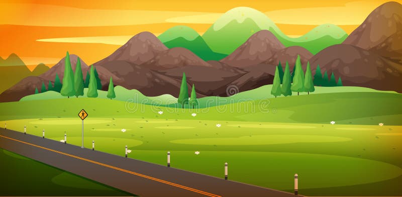 Route de campagne avec la belle scène de montagne illustration stock Route de campagne avec la belle scène de montagne illustration stock