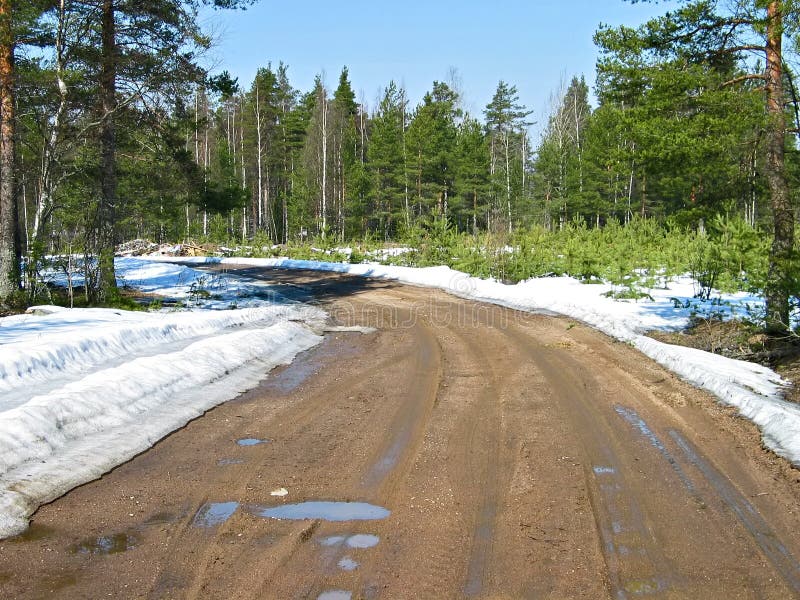 The Karelian wood spring road. The Karelian wood spring road