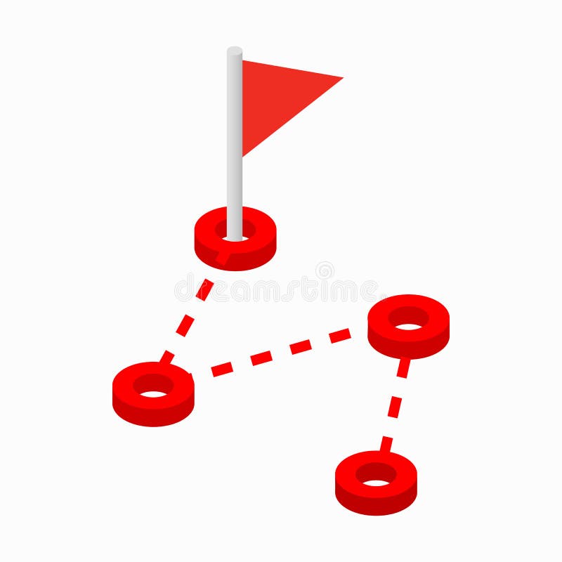 Route with a locator flag icon, isometric 3d style stock illustration