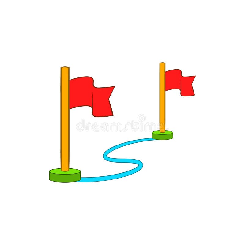 Route with a locator flags icon, cartoon style royalty free illustration
