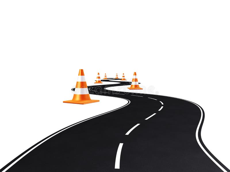 Route, omnibus, cônes de circulation illustration stock Route, omnibus, cônes de circulation illustration stock