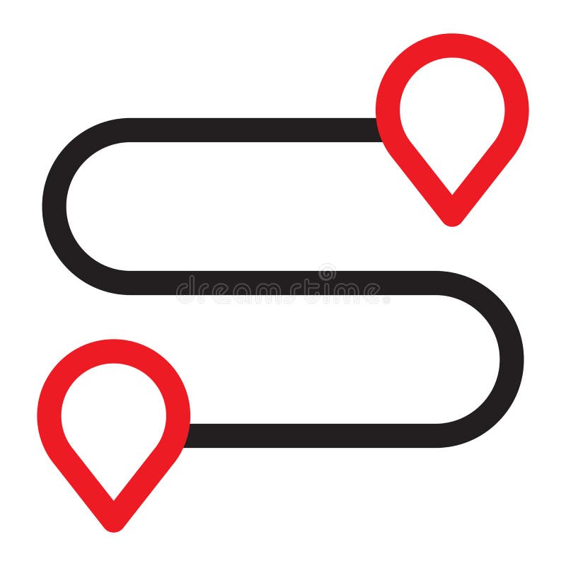 Route and Pin Location Line Icon. Road with Map Pins or Marker Vector