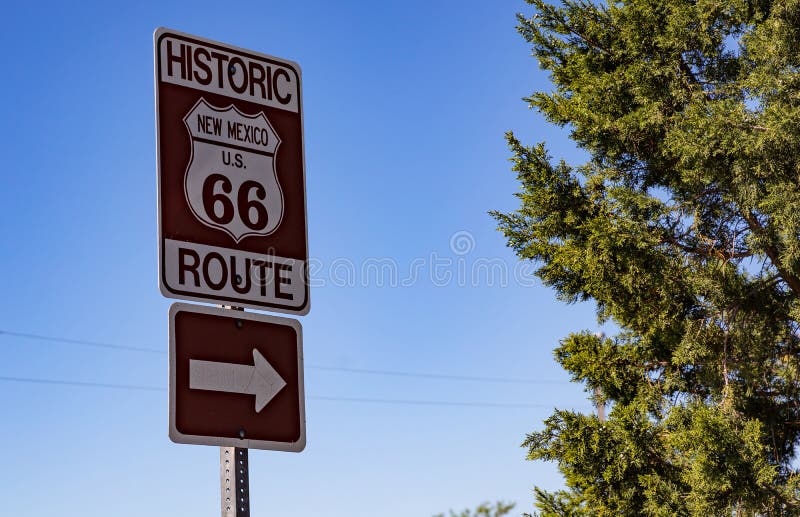 Route 66 sign in New Mexico, USA. Sunny spring day stock images Route 66 sign in New Mexico, USA. Sunny spring day stock images