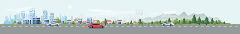 Route urbaine de rue de paysage avec les voitures et le fond de nature de ville illustration stock