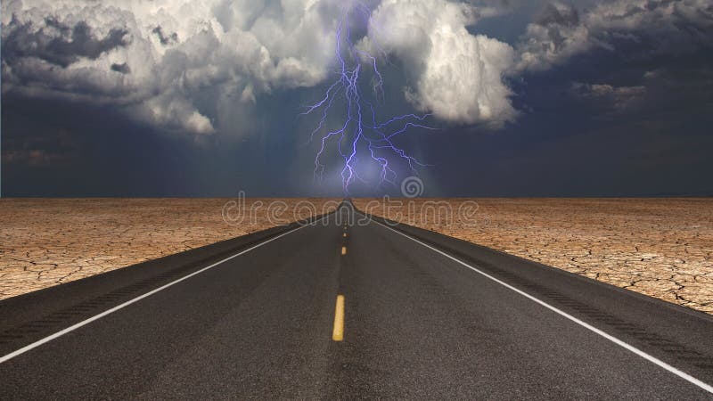 High Resolution Illustration Empty road in desert storm. High Resolution Illustration Empty road in desert storm