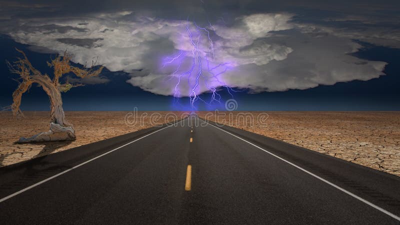 Empty road in desert storm. 3D rendering. Empty road in desert storm. 3D rendering