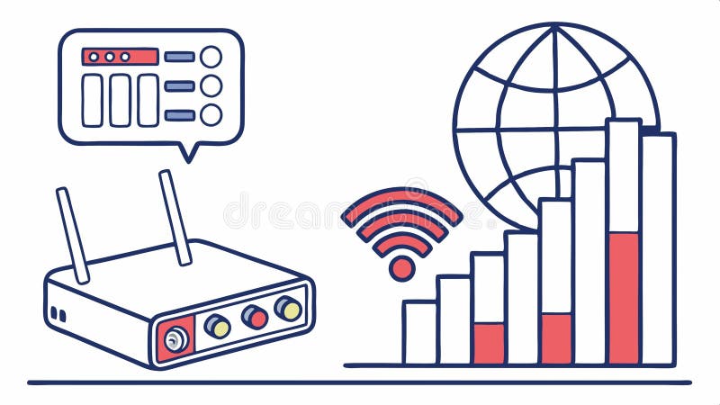Router with signal bars and globe, internet access, wireless network, global connection, wifi vector design Generative AI stock illustration