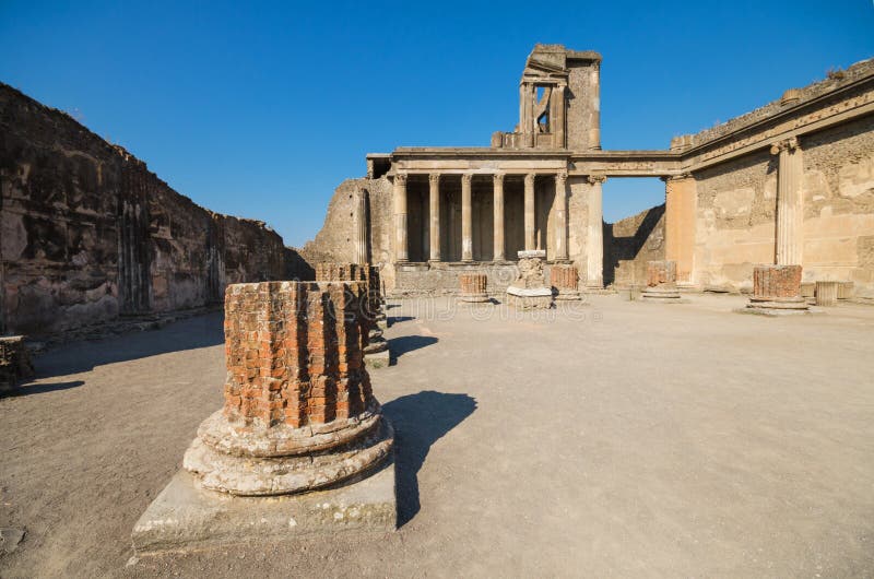 Ruins of the ancient roman city of Pompeii, which was destroyed by volcano, Mount Vesuvius, about two millenniums ago, 79 AD. Ruins of the ancient roman city of Pompeii, which was destroyed by volcano, Mount Vesuvius, about two millenniums ago, 79 AD