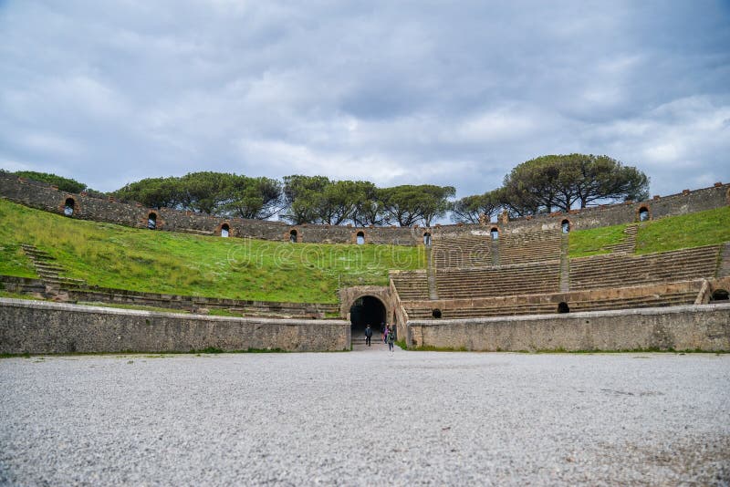 Ruins of ancient city of Pompeii, destroyed by volcano Mount Vesuvius, two millenniums ago, 79 AD. open for visitors, a popular destination for tourists in Italy. Ruins of ancient city of Pompeii, destroyed by volcano Mount Vesuvius, two millenniums ago, 79 AD. open for visitors, a popular destination for tourists in Italy