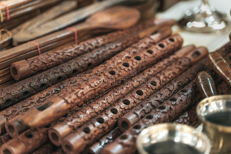 Row of Bansuri, Traditional Flute Instrument from India Editorial Stock