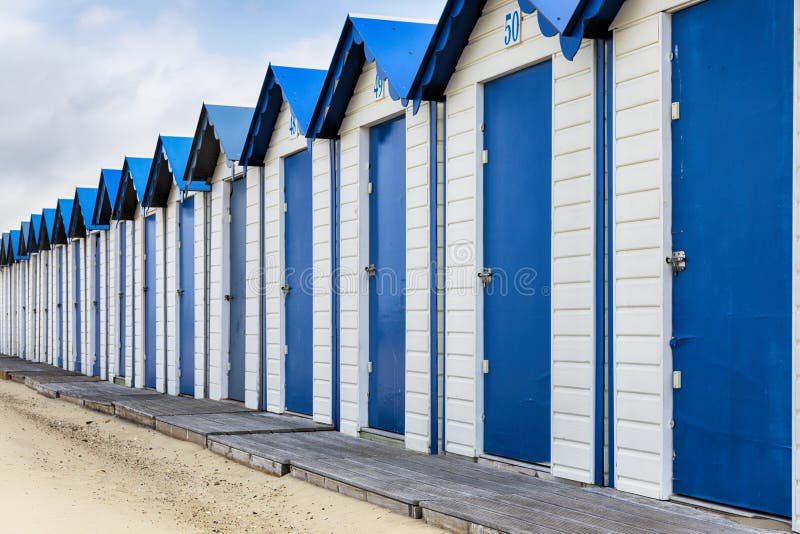 Row of beach cabins in France