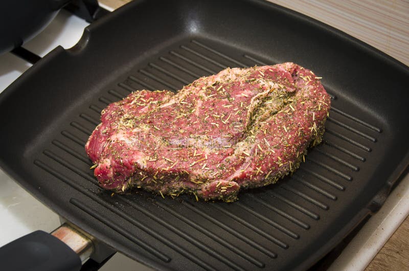Row Beef Steak Grill Pan Stove Stock Photos Free & RoyaltyFree Stock