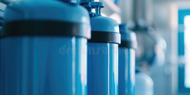 A row of blue fire extinguishers lined up next to each other. Versatile and practical, this image can be used to royalty free stock image