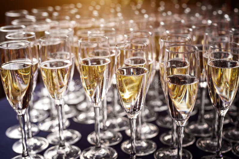 The Row of Champagne Glasses at the Party. Stock Image Image of