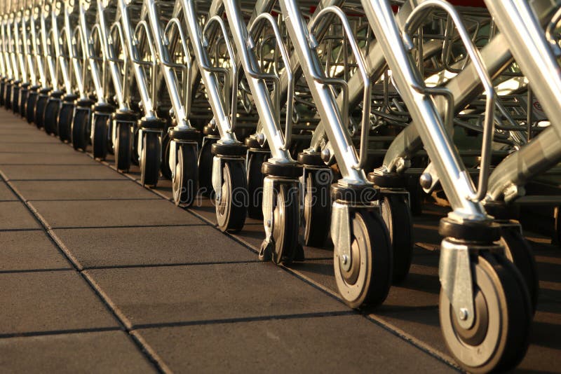 Row of Chrome Shopping Carts Stock Photo Image of basket, feature