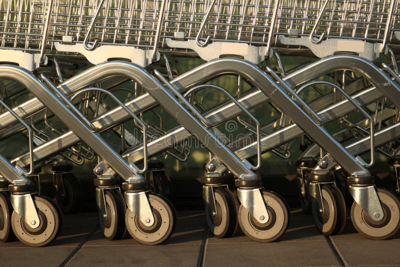 Row of Chrome Shopping Carts Stock Image Image of basket, feature