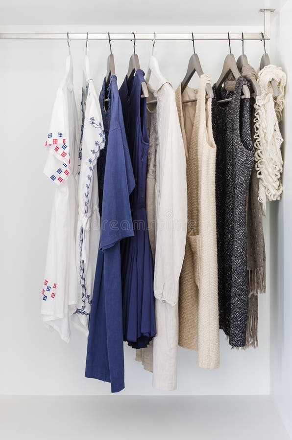 Row of Cloth Hanging on Coat Hanger Stock Photo - Image of closet ...