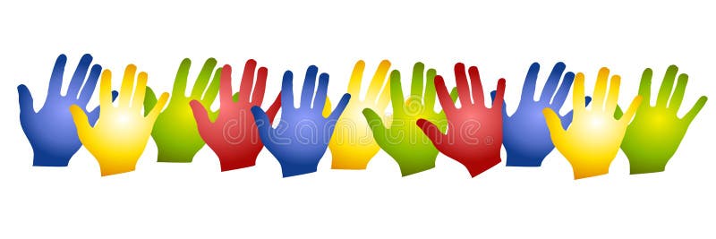 Row Colorful Hands Silhouettes Stock Illustration - Illustration of color,  isolated: 3399284, image size:1600x533