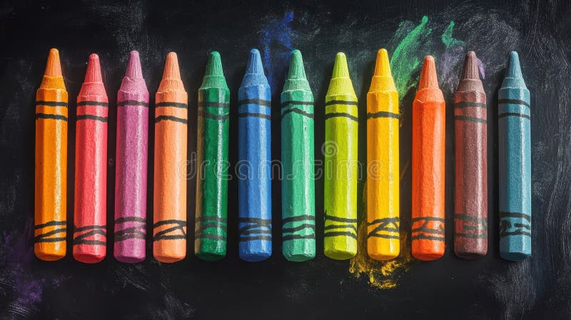 A row of crayons with a black background vector illustration