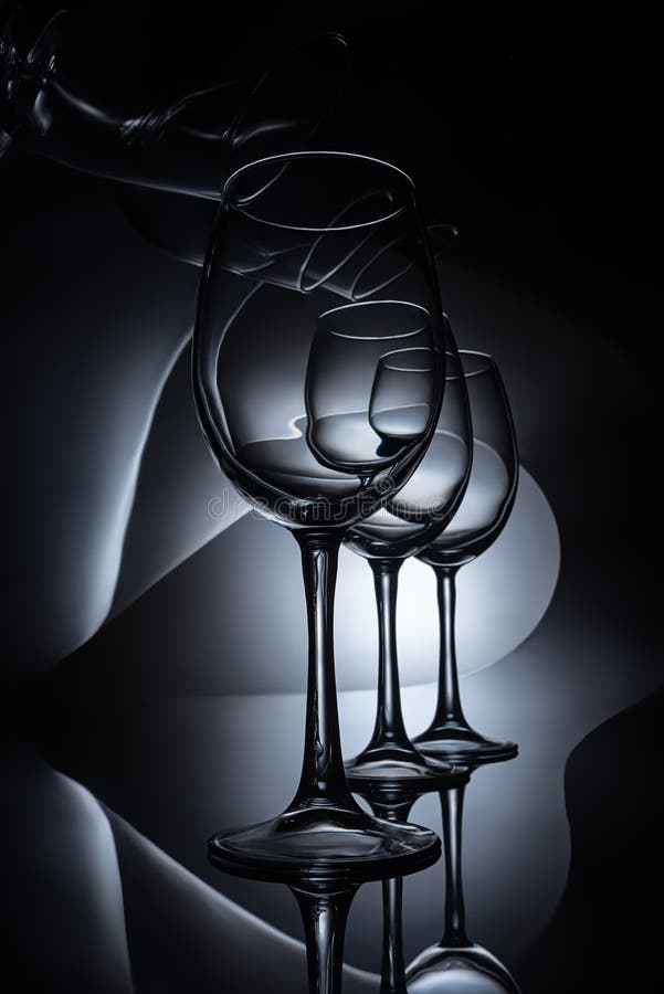 Row on Elegant Wine Glasses, Dark Stock Photo Image of wineglasses