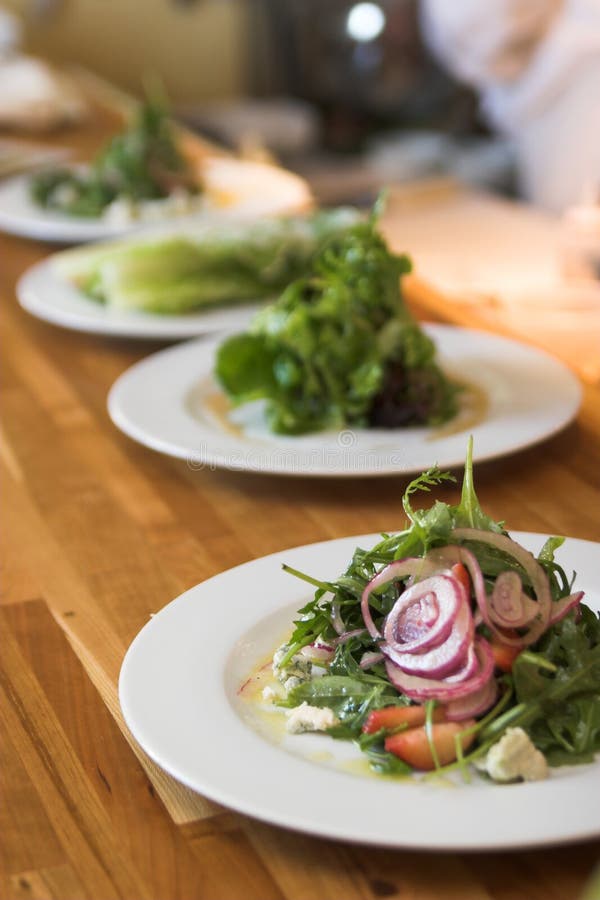 Row of gourmet salads