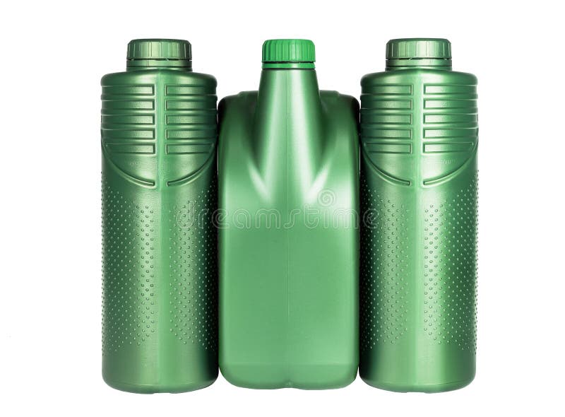 Green Plastic Containers for Engine Lubricants royalty free stock photography