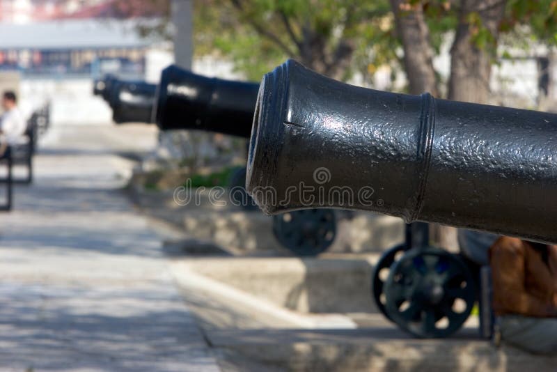 Row of historical cannons in Gibraltar