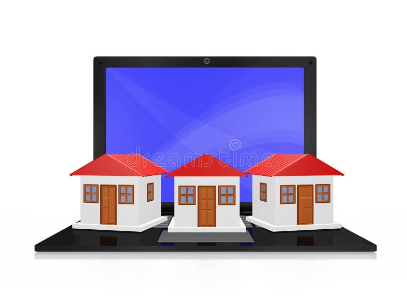 Row of Houses on Laptop Computer vector illustration