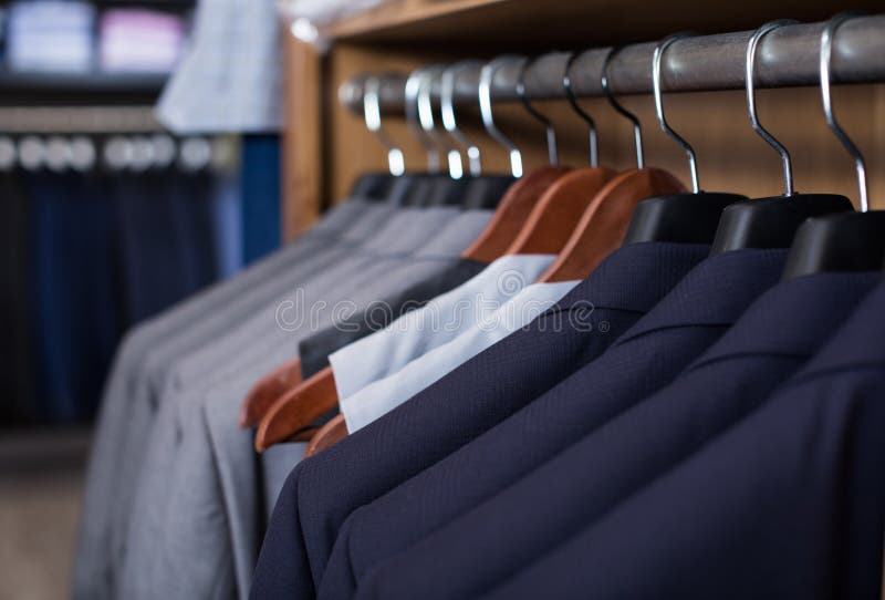 Row of Jackets on Hangers in Men Clothing Store Stock Image - Image of ...