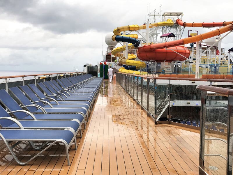 Lounge Chairs Lined Up a Cruise Ship Deck Editorial Stock Image - Image